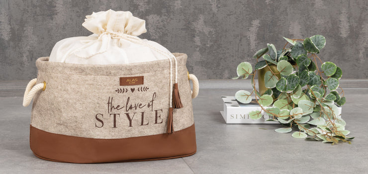 Leather Storage Basket with Drawstring Cover