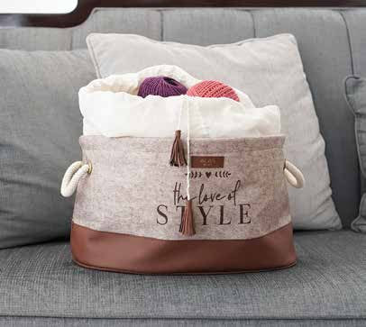 Leather Storage Basket with Drawstring Cover