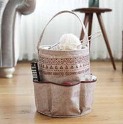 Leather Striped Basket With 6 Pocket